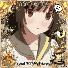 a picture of a girl with the words good night my friends on the bottom
