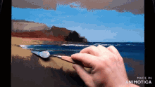 a painting of a beach is being made in animatica