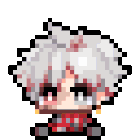 a pixel art drawing of a person with white hair and red eyes .