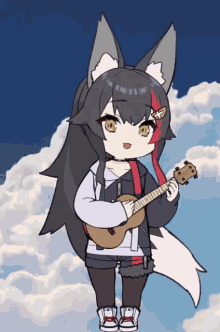 Ookami Mio Playing Guitar Animation GIF - Ookami Mio Playing Guitar Animation Hololive Gamers GIFs