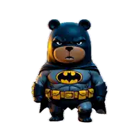 a teddy bear dressed in a batman costume is standing on a white background