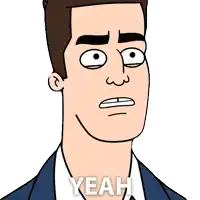 a cartoon of a man with a surprised look on his face and the word yeah above him