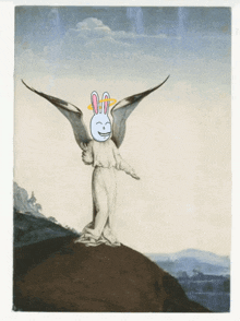 a painting of an angel with a bunny head
