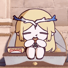 a cartoon drawing of a girl with a crown on her head eating a sandwich