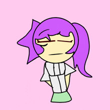 a drawing of a girl with purple hair and a ponytail