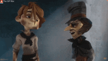 two cartoon characters are standing next to each other and the gif war is displayed on the screen