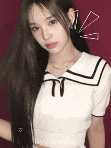 a girl named ryu sarang is wearing a white shirt
