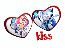 a couple of hearts with the word kiss on the bottom right