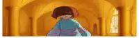 a cartoon character is standing in a room with columns .
