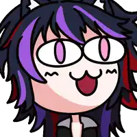 a cartoon drawing of a girl with purple hair making a face