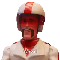 a toy figure with a red and white helmet and a mustache says whoa