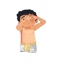 a cartoon drawing of a shirtless man covering his eyes with his hands