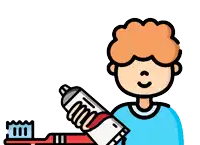 a boy is putting toothpaste on his toothbrush