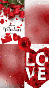 a valentine 's day greeting card with red roses and hearts