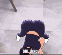 a cartoon of a woman doing a handstand with the name bbl lukey written on the bottom