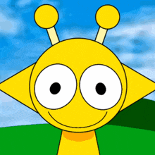a cartoon drawing of a giraffe with big eyes and antennas