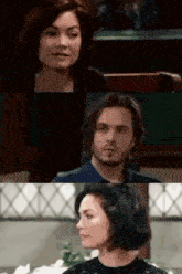 a man and a woman are sitting next to each other in a collage of three pictures .