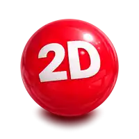 a red ball with 2d written in white on it