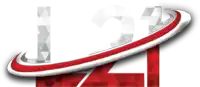 a red and white logo that says lm on it