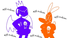 a drawing of a bat and a rabbit with the words attention written on them