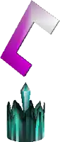 a purple and white arrow pointing to a blue crystal