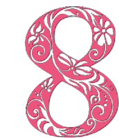 a pink number 8 with white flowers on it