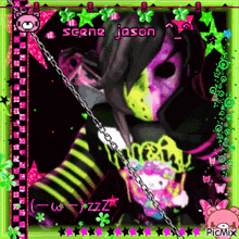 a picture of a girl in a scene jason mask
