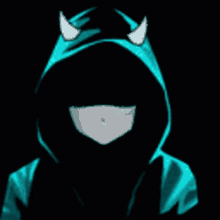 a person wearing a hoodie with horns on it