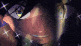 a close up of a cartoon character 's face with stars around it