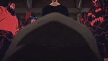 a man in a black shirt is surrounded by monsters