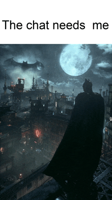 a picture of a city with the caption " the chat needs me " on the bottom
