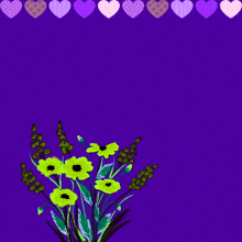 a purple background with hearts and flowers and the words " اللهم صل وسلم "