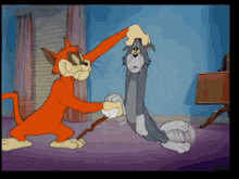a cartoon of a cat holding a cane standing next to a cat