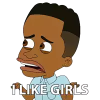 a cartoon of a man with the words " i like girls " below him
