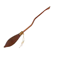 a broom with a long wooden handle and a brown bristle
