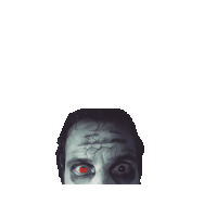 a man with a beard and red eyes is a zombie
