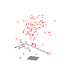 a drawing of a stick figure with red squares around it