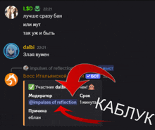 a screenshot of a chat with impulses of reflection on it