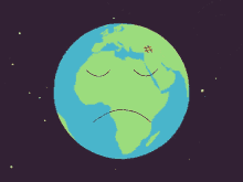 a cartoon drawing of a globe with a sad face and a # on its forehead