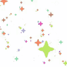 a bunch of colorful stars are flying in the air on a white background