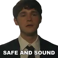 a man in a suit and tie with his eyes closed and the words safe and sound below him