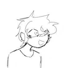 a black and white drawing of a boy with spiky hair looking up .