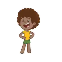 a cartoon drawing of a boy with curly hair and a yellow shirt