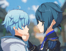 a couple of anime characters are touching each other