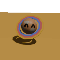 a ball with a face on it is surrounded by circles