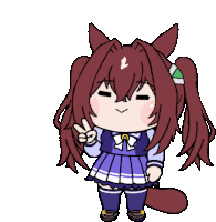 a cartoon drawing of a girl with pigtails giving a peace sign with her eyes closed