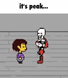 papyrus and frisk are standing next to each other in a video game .