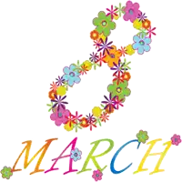 the number 8 is made of colorful flowers and the word march is below it