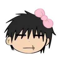 a cartoon drawing of a person with a pink bow on their head