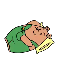 a cartoon bear is laying on its back with a pillow around its neck